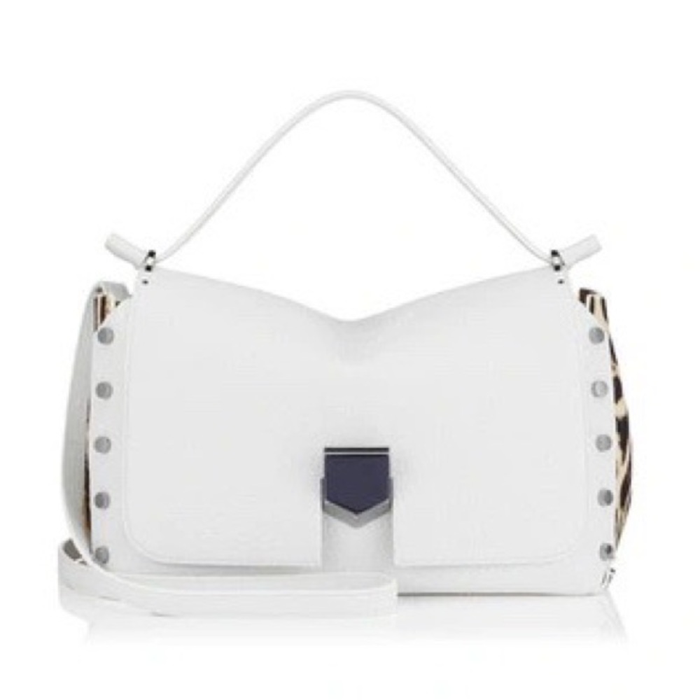 Jimmy Choo Lockett leather bag in Optic White and Snow Leopard